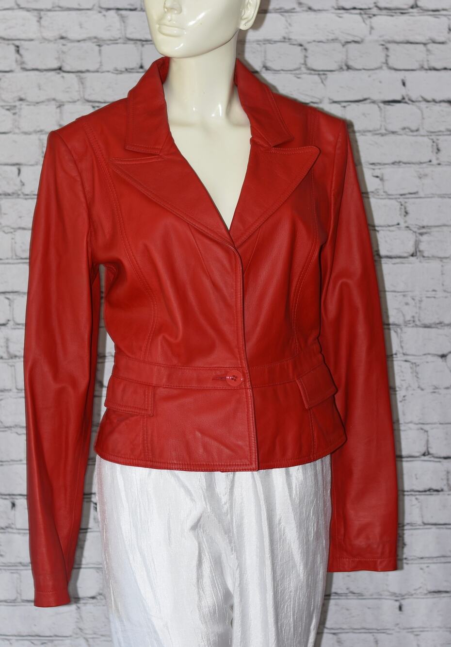 AJ Armani Jeans Red Leather Jacket Size 14